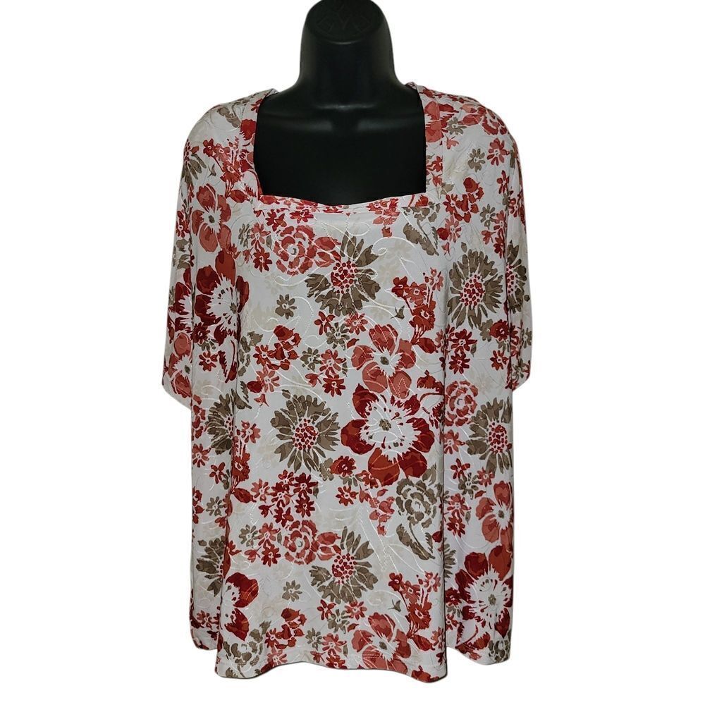 JM Collection Red and Brown  Blouse. Size 3X